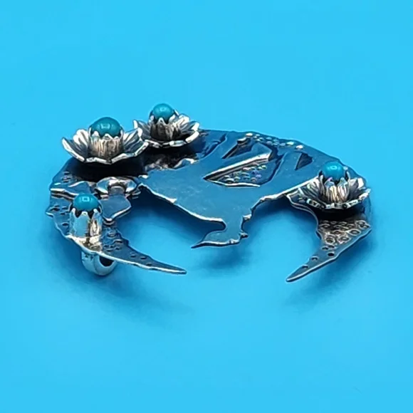 Sterling and Turquoise Deer Moon Pictograph Pendant - Picture 2 of 3